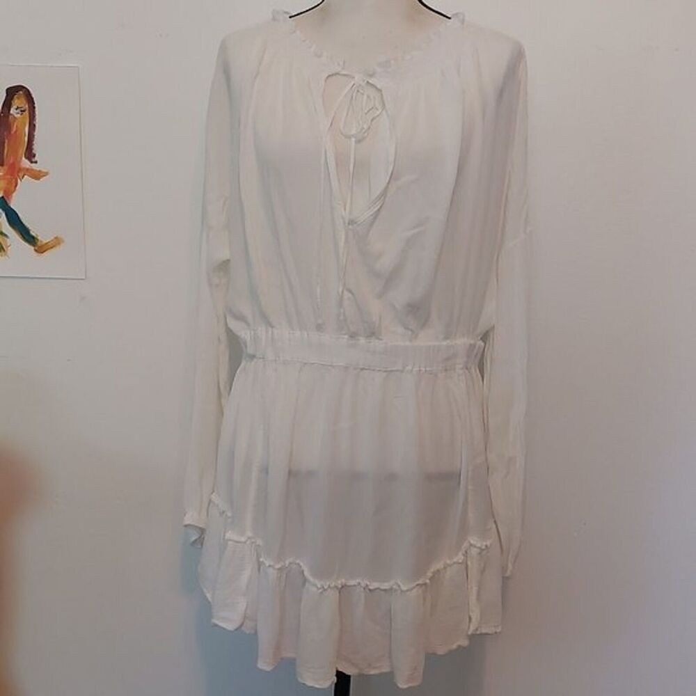 Sincerely Jules White Long Sleeve Boho Peasant Mini Dress Size M 100% Cotton